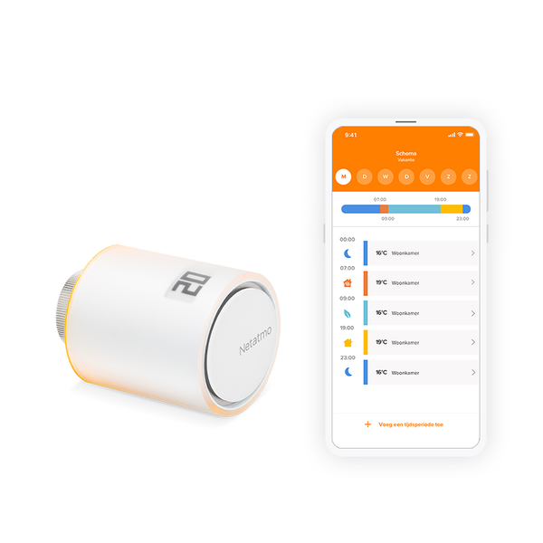 Netatmo smartes Heizkörperthermostat und Smartphone mit App für Heizpläne und Temperaturen in Grad Celsius.