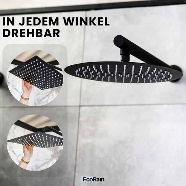 EcoRain 30% Wassersparender Regenduschkopf Tyler 20 CM Rund mit Wand-Duscharm - Hoher Wasserdruck - Universeller Anschluss - Anti-Kalk Duschkopf - Chrom
