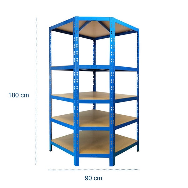 FLOORDIREKT Eckregal - Hohe Traglast - Viel Stauraum - Individuell einsetzbar - Blau - 180 x 90 x 42 x 60 cm