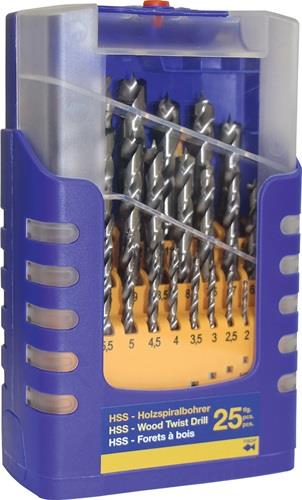 Holzspiralbohrer Set mit 25 Teilen im Kunststoffkoffer