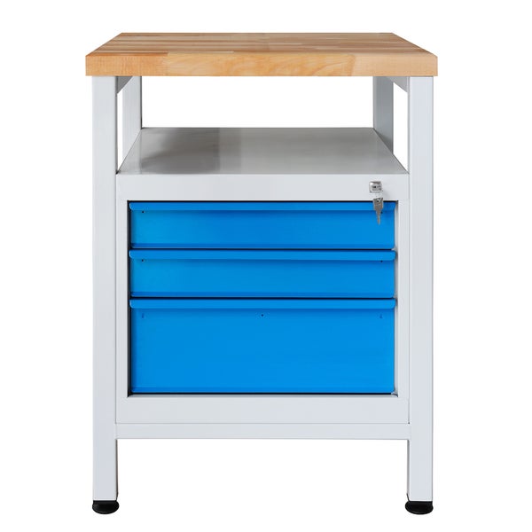 PROREGAL Werkbank Slim Rhino mit Ablagefläche 3 Schubladen HxBxT 84 x 60 x 60 cm Traglast 300 kg Lichtgrau Blau