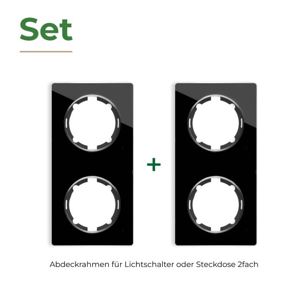 Set mit zwei zweifachen Abdeckrahmen für Lichtschalter oder Steckdosen in rechteckiger Ausführung