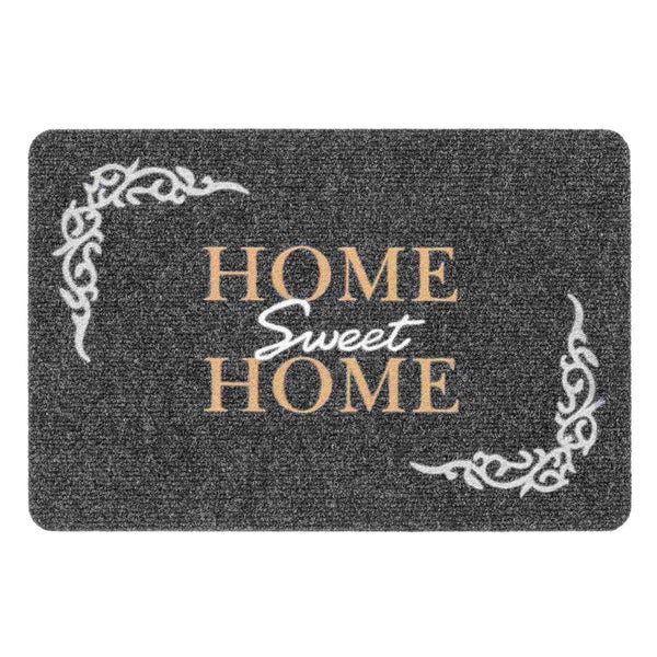 Fußmatte mit der Aufschrift Zuhause Süßes Zuhause und floralen Verzierungen