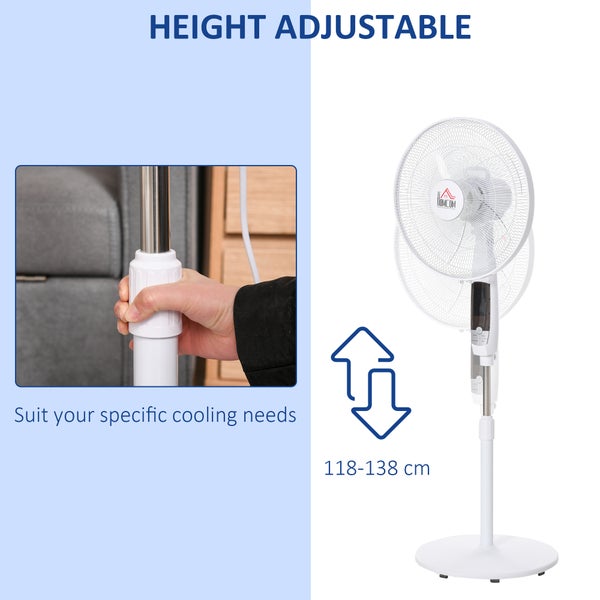 HOMCOM Standventilator, mit 5h Timer Fernbedienung, höhenverstellbar, 42cm x 45cm x 138cm, Stahl, Weiß