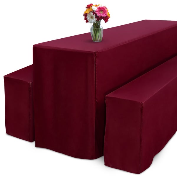 Picknicktischgarnitur mit Tischdecke und Blumenvase