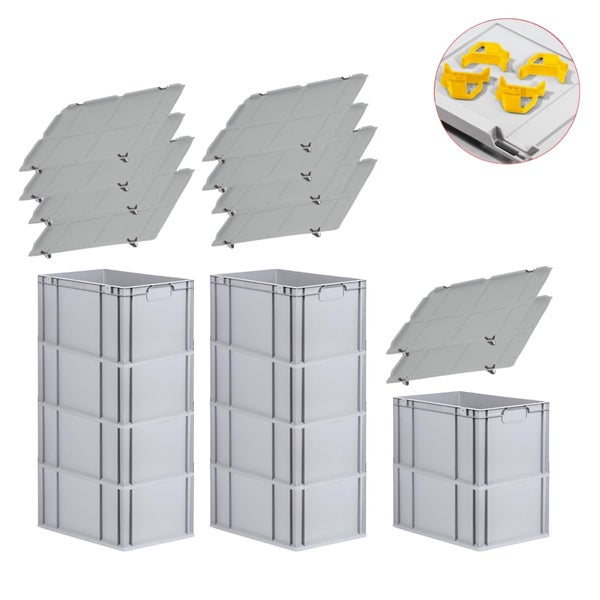 PROREGAL Spar Set 10x Eurobox Nextgen Economy Mit Auflagedeckel & 4x Schiebeschnappverschlüsse Gelb Griffe Geschlossen HxBxT 32 x 40 x 60 cm 65 Liter