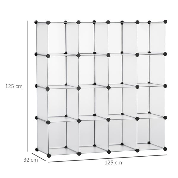 HOMCOM DIY Regalsystem mit 16 Würfeln stapelbar DIY-Würfelregal Kleiderschrank Aufbewahrungsregal Standregal Schuhregal von Büchern Spielzeug Schuhen aus Kunststoff Stahl Weiß 125 x 32 x 125 cm