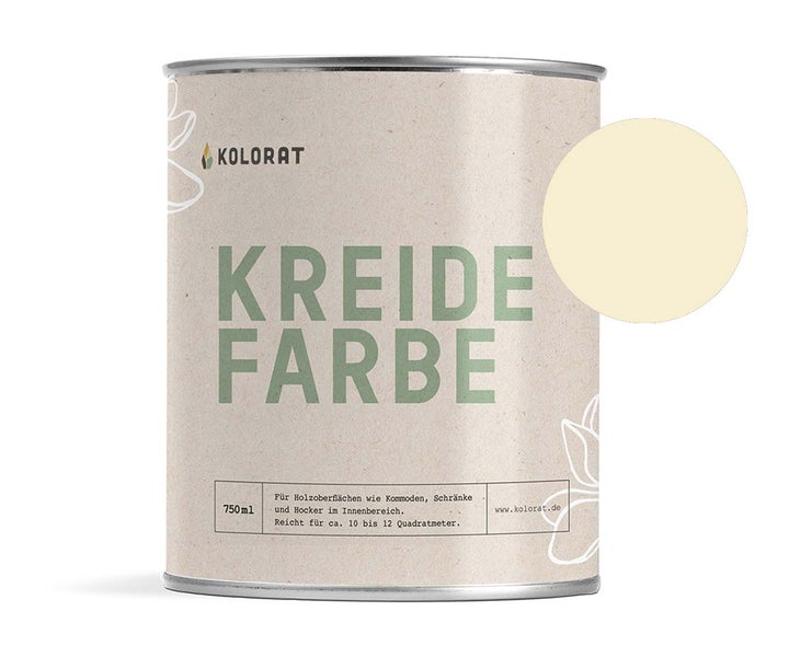 Kolorat Kreidefarbe für Möbel - ein helles Pastellgelb - Farbton Holunderblüte Nr. 129. Matter Kreidelack für innen - Möbellack, Möbelfarbe - Holzfarbe - Kreidefarbe für Holz