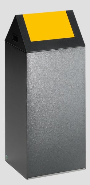 PROREGAL Selbstlöschender Wertstoffsammler Spitz Mit Einwurfklappe 60 Liter HxBxT 80 x 32 x 32 cm Verzinkter Stahl Grau Gelb