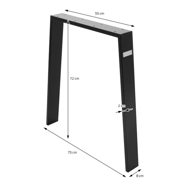 ML-Design 2er Set Tischbeine Loft 75x72 cm, Schwarz, Profil 8x2 cm, aus Stahl, Industriedesign, U-Form, Metall Tischgestell scandic, Tischkufen Tischuntergestell Möbelfüße, für Esstisch/Schreibtisch