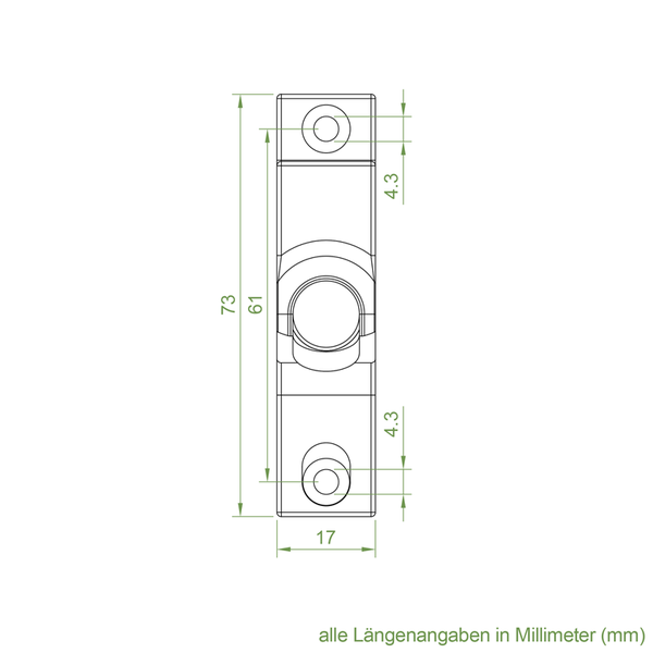 Geiger Gelenklager 45°- G040 | Grundplatte 17 x 73 mm | Kurbelzapfen 9,9 mm | 6 mm Vierkant - Länge 300 mm