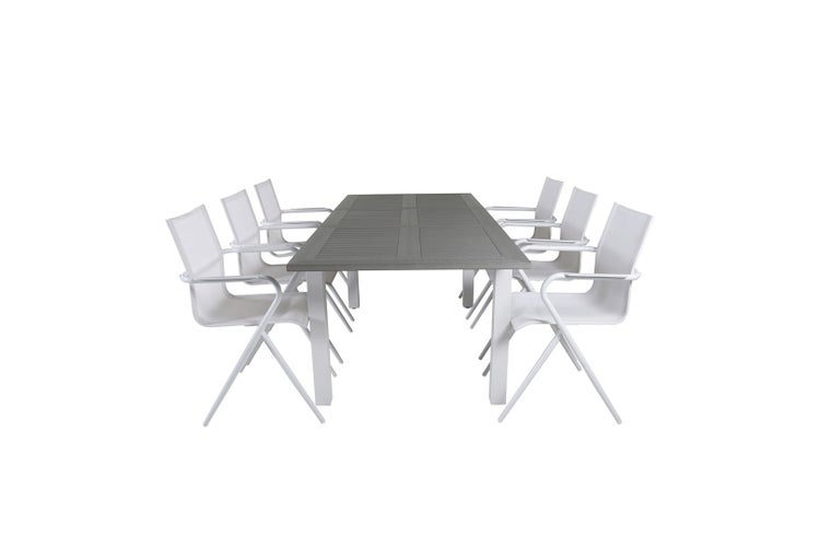 Albany Gartenset Tisch 90x160/240cm und 6 Stühle Alina weiß, grau. 90 X 160 X 75 cm