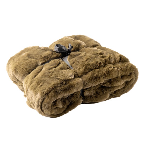 Weiche Kuscheldecke aus Kunstfell, gefaltet und mit einer Schleife gebunden.