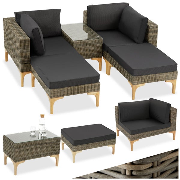 Rattan Lounge tectake Bellaria mit Aluminiumgestell mit Sicherheitsglasplatte