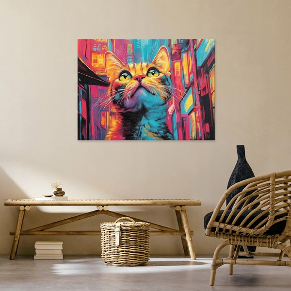 Bilder Abstrakt Katze Pop Art Leinwandbild Wandbild Wanddeko Wohnzimmer 60X40 cm