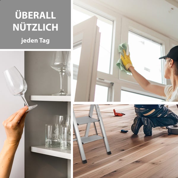 Kollage mit Alltagssituationen, die Reinigung und Instandhaltung zeigen