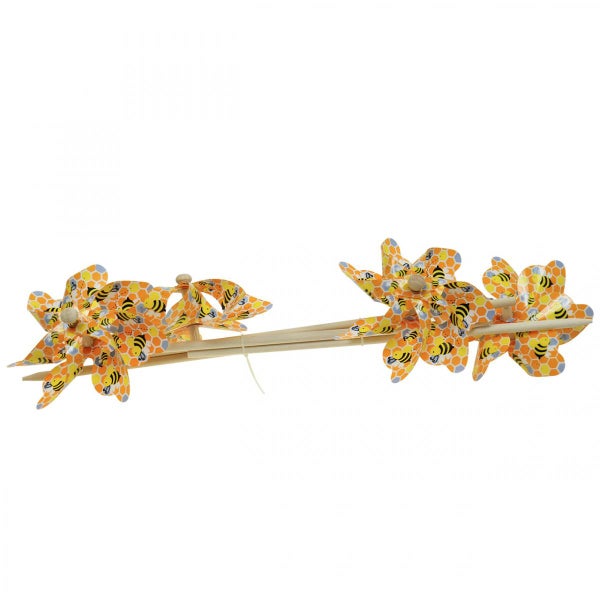 Dekorative Windräder mit Bienenmuster auf Holzstäben