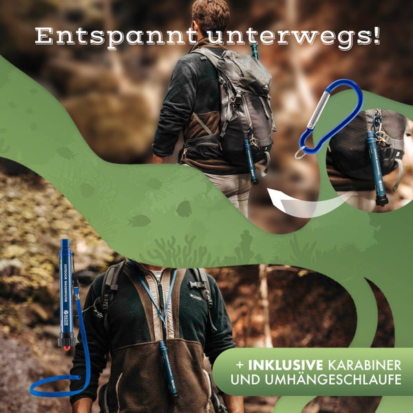 Naturbummler ® Wasserfilter Outdoor 2000 Liter [Co2-Neutral] inkl. Karabiner und Verlängerungshalm – Tötet 99,999% aller Bakterien und Keime ab – Wasserfilter Outdoor Survival Wasserfilter Camping