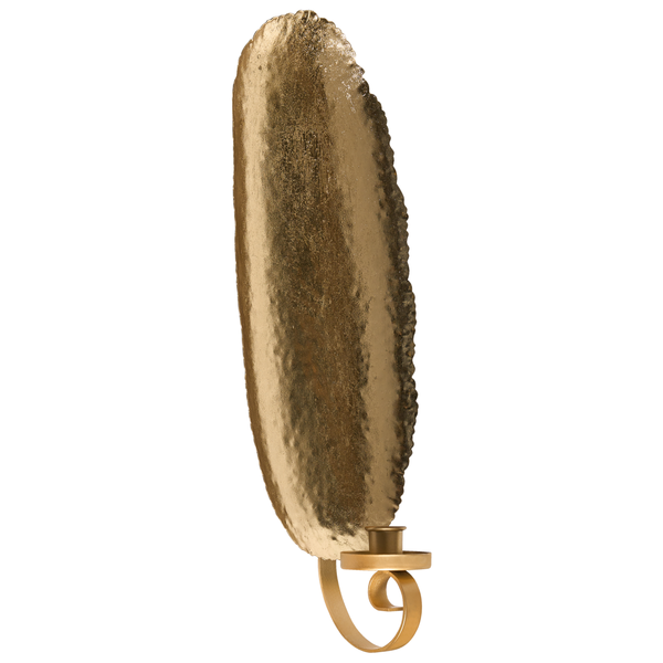 Wandkerzenhalter aus Metall in Goldoptik mit strukturierter Blattform.