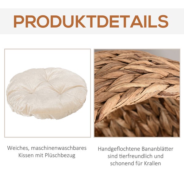 PawHut Rattan Katzenkorb, 50 x 42 x 60 cm, Wasserhyazinthe, Hellbraun
