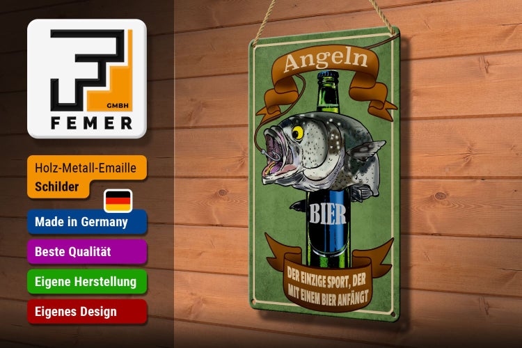 Blechschild Spruch 20x30cm Angeln Bier der einzige Sport