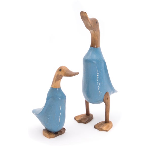 Figuren-Set Duck 2-teilig Massivholz, Ente in 2 verschiedenen Größen blau