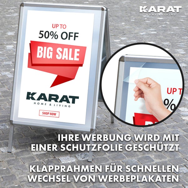 Werbeständer Klapprahmen mit Schutzfolie für Werbeplakate