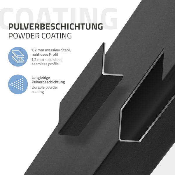 ML-Design 4er Set Tischbeine I-Design 42 cm, Schwarz glänzend, aus pulverbeschichtetem Stahl, eckig, Profil 8x8 cm, Höhenverstellbare Möbelfüße 1-4 cm, Möbelbeine für Couchtische, Bänke, TV-Möbel