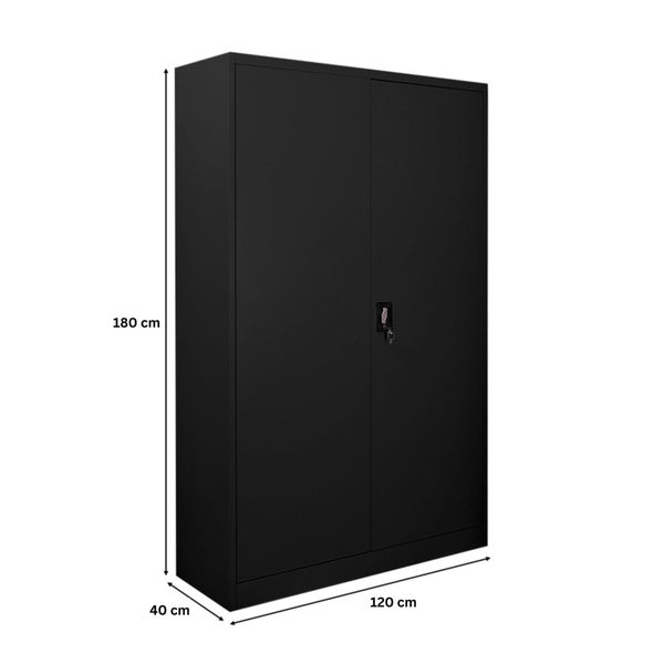 Stahlschrank mit zwei Türen, Schloss und den Maßen 180 x 120 x 40 cm