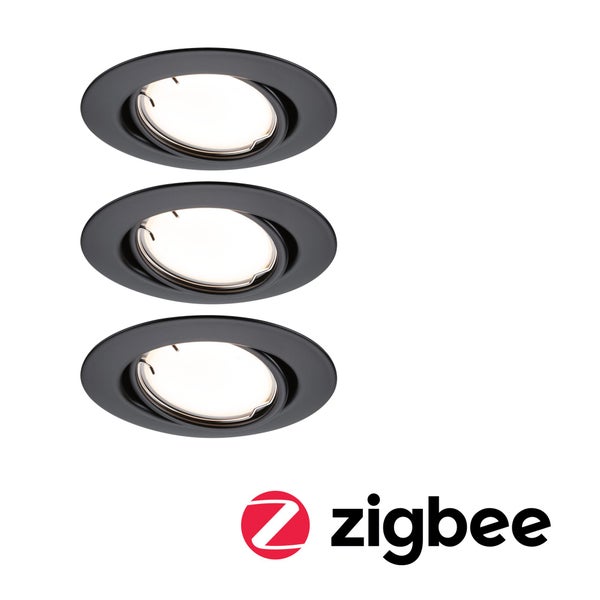 LED Einbauleuchte Smart Home Zigbee 3.0 Base Coin Basisset schwenkbar rund 90mm 20° Coin 3x4,9W 3x430lm 230V dimmbar 3000K Schwarz matt