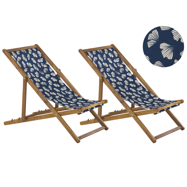 Set mit 2 klappbaren Liegestühlen ANZIO mit Ersatzstoffen Blumenmuster Akazienholz Hellbraun