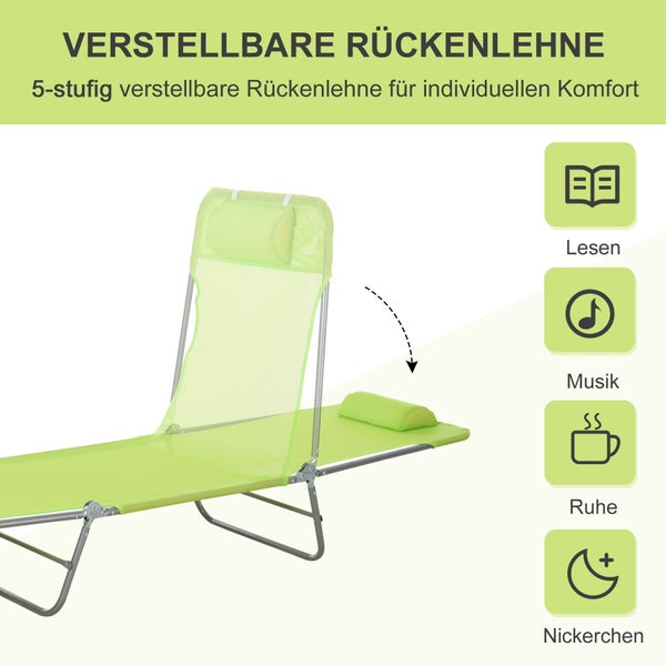 Outsunny Sonnenliege Gartenliege Relaxliege Bäderliege Zweibeinliege 4 Farben (Grün)