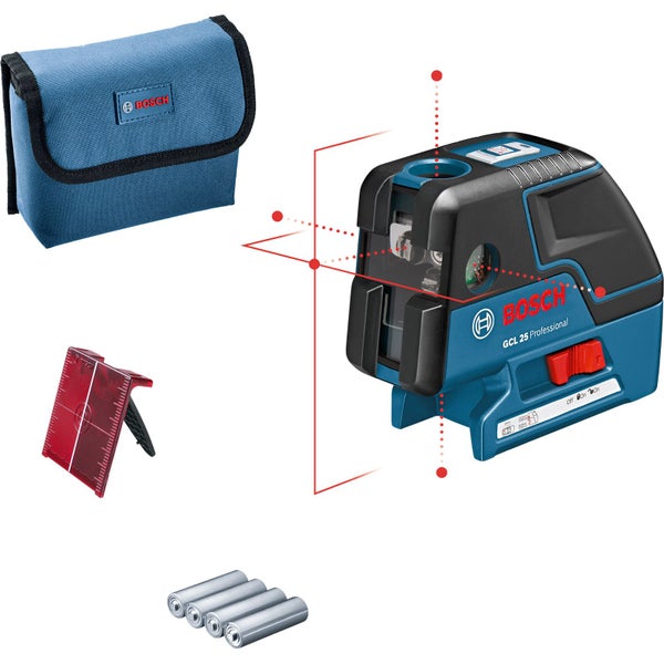 Bosch Kombilaser GCL 25 / 4x 1,5 V-LR6-Batterie inkl. Laserzieltafel in Tasche - 0601066B00