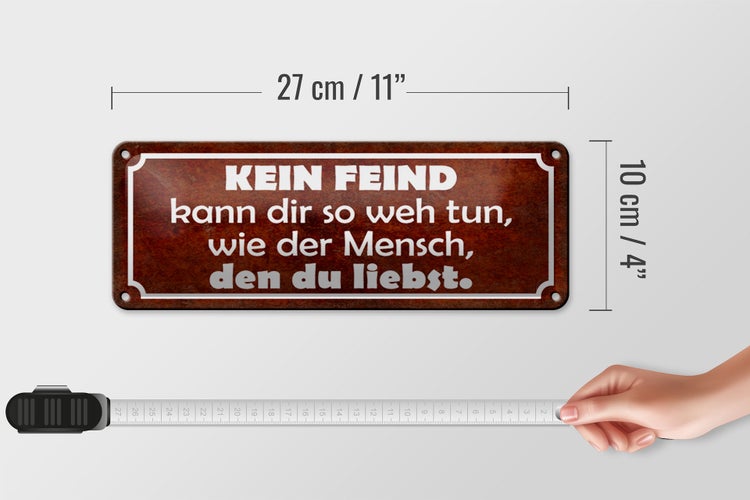 Blechschild Spruch 27x10cm kein Feind kann dir so weh tun Dekoration