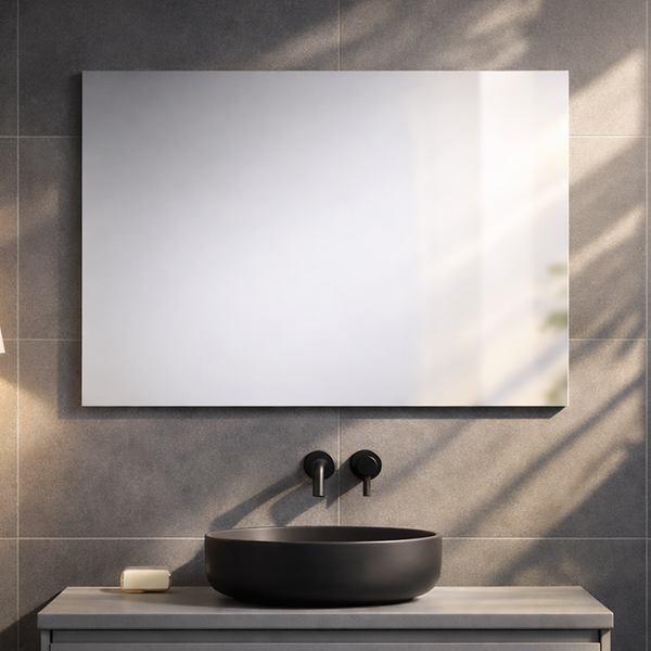 Rechteckiger Spiegel über einem Waschbecken im Badezimmer