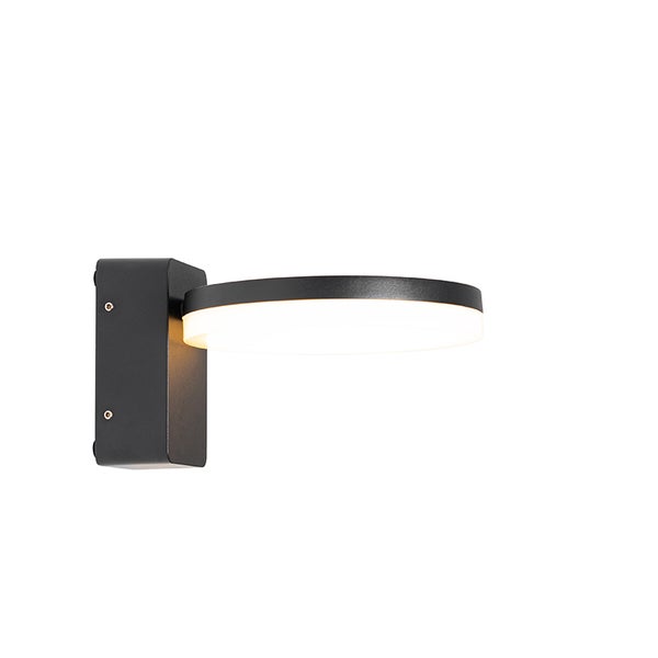 Moderne LED-Wandleuchte in Schwarz mit kreisförmigem Leuchtenkopf.