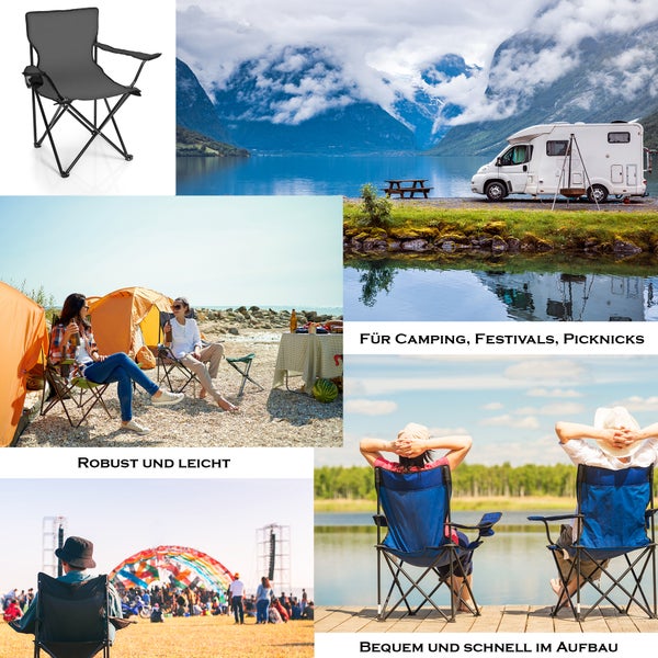 BigDean Faltstuhl DUNKELGRAU Campingstuhl Anglerstuhl mit Getränkehalter & Tragetasche - Anglersessel klappbar - Klappstuhl Gartenstuhl Faltstuhl Relaxsessel Angelsessel faltbar