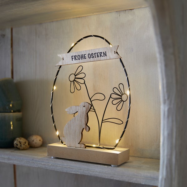 FRANK FLECHTWAREN | LED-Ei Frohe Ostern, METALL, MDF, KUNSTSTOFF, 15,5 x 6 x 21 cm