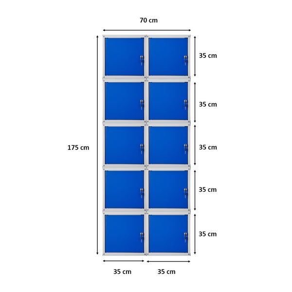 PROREGAL Mega Deal 10x Schließfachwürfel Cubic HxBxT 35 x 35 x 35 cm Grau-Blau