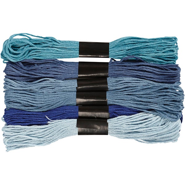 Creativ Company  Stickgarn, Dicke 1 mm, Blau Töne, 6 Bündel