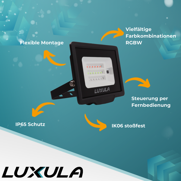LUXULA LED-Strahler RGB Farbwechsel Wandstrahler 10W Fluter IP65 Außenstrahler mit Fernbedienung