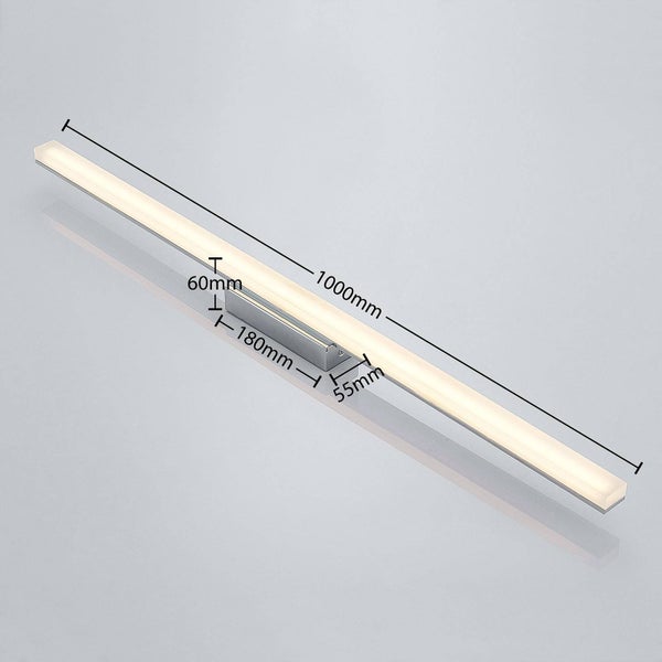 Lineare LED-Leuchte mit Maßen: Länge 1000 Millimeter, Basis 180 Millimeter, Höhe 60 Millimeter und Breite 55 Millimeter.