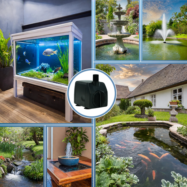 Wasserpumpe für Aquarium, Gartenteich mit Koi, Etagenbrunnen, Seefontäne, Bachlauf und Zimmerbrunnen.