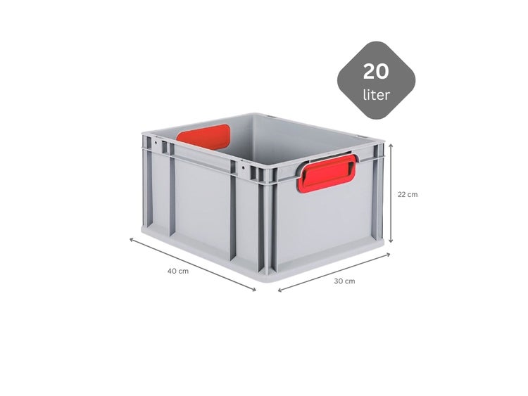 PROREGAL Spar Set 5x Eurobox Nextgen Color HxBxT 22 x 30 x 40 cm 20 Liter Griffe Rot Geschlossen Glatter Boden Eurobehälter Transportbox