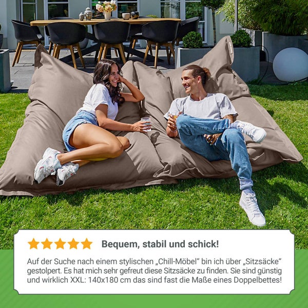 Green Bean Sitzsack 120x160cm 270 Liter Kinder & Erwachsene Bean Bag EPS Perlen Füllung Riesensitzsack Groß Draußen Outdoor Liegekissen Waschbar Wetterfest Lounge Chair Sitzkissen Bodenkissen Taupe