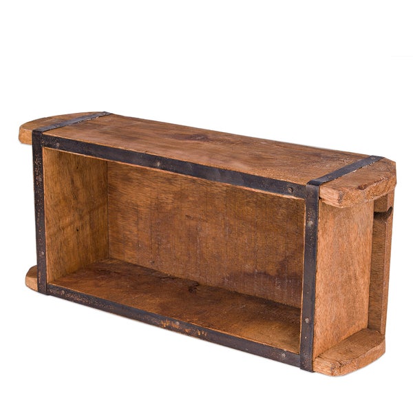 3x Ziegelform 32x14x9 cm - Ein-Kammer - Vintage Holzkiste mit Metallbeschlägen - Ordnungsbox Allzweckkiste - Nachbau aus Altholz - Jedes Stück ein Unikat