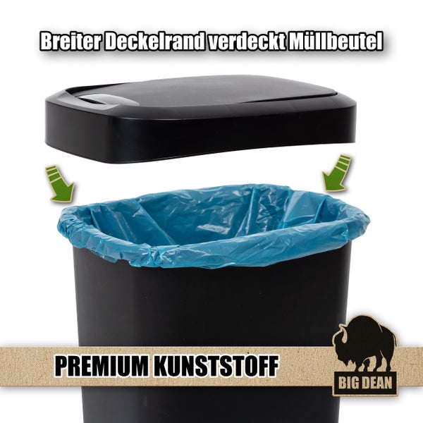 Abfalleimer mit Deckel und Müllbeutel aus Kunststoff