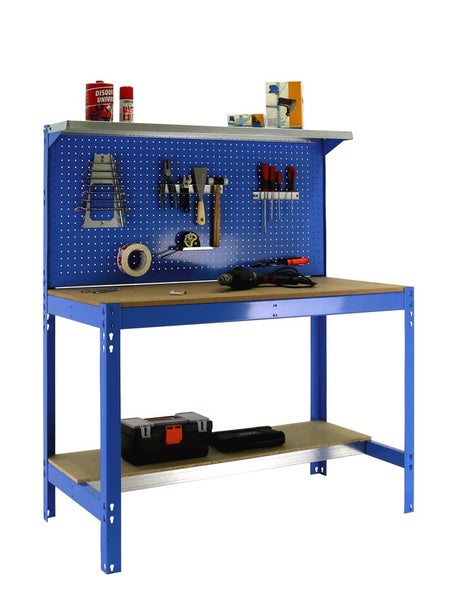 PROREGAL Werkbank Buffalo mit Werkzeugwand und Ablage HxBxT 84 x 90 x 61 cm Traglast 400 kg Blau