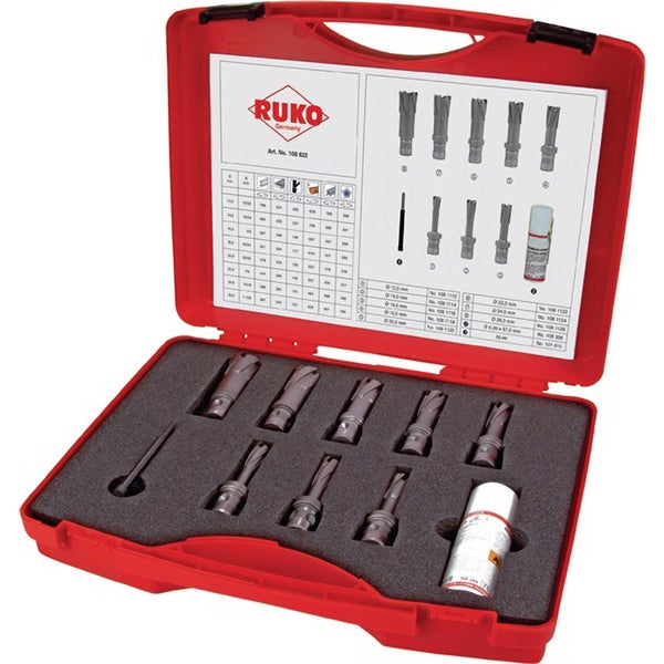 RUKO Kernbohrersatz mit Hartmetallschneiden und Quick IN-Schaft 10tlg. in Kunststoffkoffer - 108822