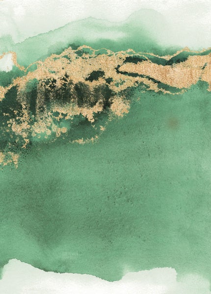 Abstrakte Kunst mit grünen und goldenen Farbakzenten